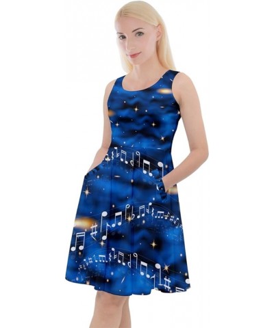 Womens Musical Art Dress Pattern Music Notes Treble Clef Knee Length Skater Dress with Pockets, XS-5XL Dark Blue Space $14.88...