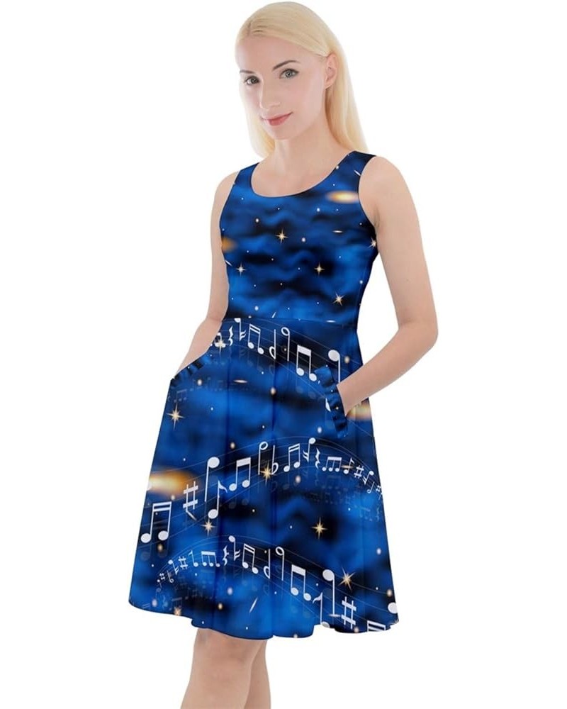 Womens Musical Art Dress Pattern Music Notes Treble Clef Knee Length Skater Dress with Pockets, XS-5XL Dark Blue Space $14.88...