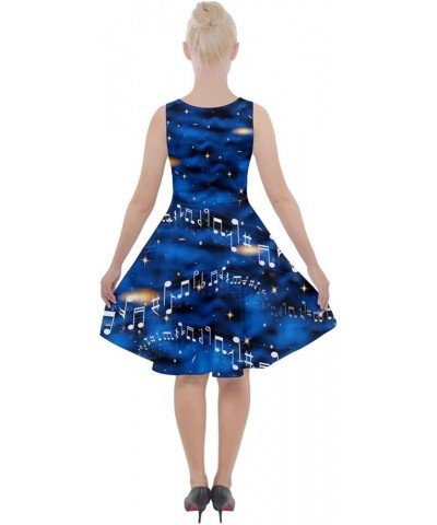 Womens Musical Art Dress Pattern Music Notes Treble Clef Knee Length Skater Dress with Pockets, XS-5XL Dark Blue Space $14.88...