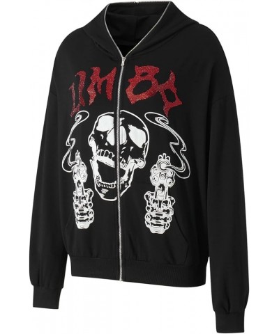 Men Womens Skeleton Zip Up Hoodie Y2k Oversized Rhinestone Skull Hooded Graphic Sweatshirt Thin Aesthetic Jackets F-skull Bla...