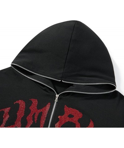 Men Womens Skeleton Zip Up Hoodie Y2k Oversized Rhinestone Skull Hooded Graphic Sweatshirt Thin Aesthetic Jackets F-skull Bla...