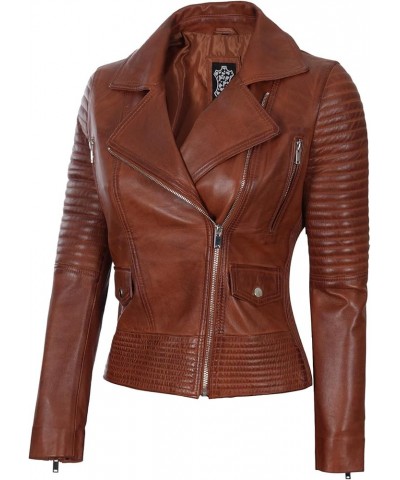 Asymmetrical Womens Leather Jacket - Real Lambskin Leather Jackets for Women Glgadt - Cognac Leather Jacket Women $90.24 Coats