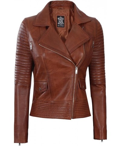 Asymmetrical Womens Leather Jacket - Real Lambskin Leather Jackets for Women Glgadt - Cognac Leather Jacket Women $90.24 Coats