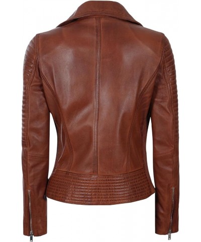 Asymmetrical Womens Leather Jacket - Real Lambskin Leather Jackets for Women Glgadt - Cognac Leather Jacket Women $90.24 Coats