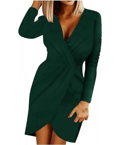 Fashion Dress for Women Vintage Professional Dress Plus Size V-Neck Long Sleeve Bandage Slim Shirt Dress 4-green $8.97 Dresses