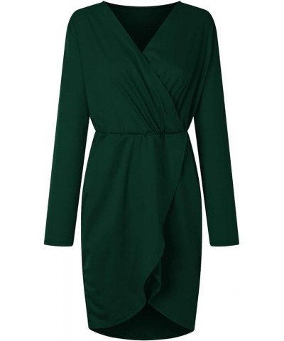 Fashion Dress for Women Vintage Professional Dress Plus Size V-Neck Long Sleeve Bandage Slim Shirt Dress 4-green $8.97 Dresses