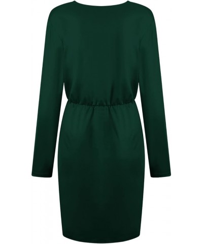 Fashion Dress for Women Vintage Professional Dress Plus Size V-Neck Long Sleeve Bandage Slim Shirt Dress 4-green $8.97 Dresses