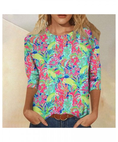 Womens Tops 3/4 Sleeve Shirts Loose Casual Round Neck Blouses Print Tshirts 07-green $8.66 Tops