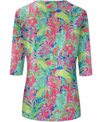 Womens Tops 3/4 Sleeve Shirts Loose Casual Round Neck Blouses Print Tshirts 07-green $8.66 Tops