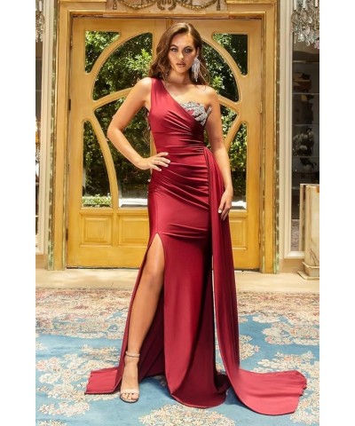 Women's One Shoulder Mermaid Bridesmaid Dresses for Wedding Long Satin Bodycon Prom Formal Evening Gowns with Slit 822 Lavend...