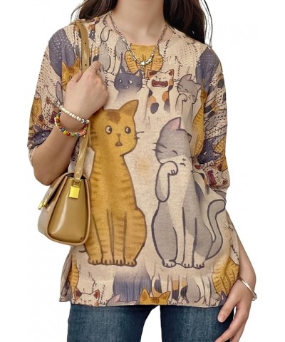 Womens Short Sleeve Tops,Exquisite Pattern-Sweaters for Women,Crew Neck Lightweight Knit Sweater Top Two Cats $15.48 Sweaters