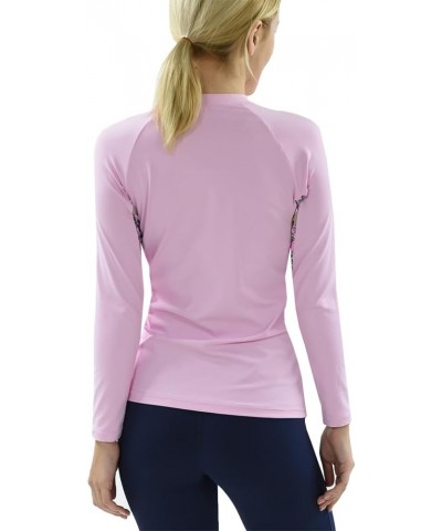 Women UPF50+ Front Zipper Up Long Sleeve Swimsuits Top Pockets Swim Rash Guard (PIH-JRSRGT-JZSRGT) Pink With Pink Gold Spot J...