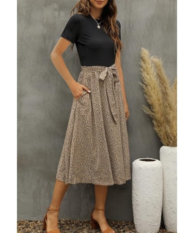 Women 2024 Summer Dress Short Sleeve Ribbed Teacher Church Modest Casual Business Work Outfits Midi Dress Black/Brown $23.36 ...