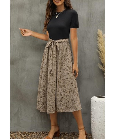 Women 2024 Summer Dress Short Sleeve Ribbed Teacher Church Modest Casual Business Work Outfits Midi Dress Black/Brown $23.36 ...