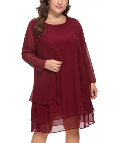 2PCS Women's Chiffon Dress Mother of The Bride Dresses Long Sleeve Knee Length Jacket Dresses… 3-wine Red $20.70 Dresses