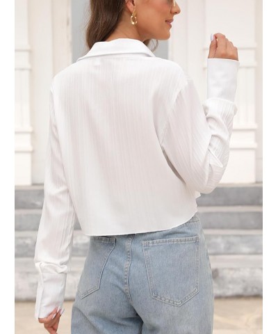 Women's Asymmetrical Hem Long Sleeve Button Up Shirt Crop Top Blouse Hbc-white $19.27 Blouses