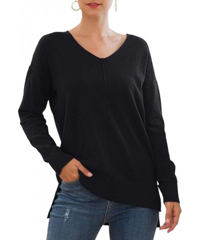 Women's Casual Lightweight V Neck Batwing Sleeve Knit Top Loose Pullover Sweater 3-black $16.81 Sweaters