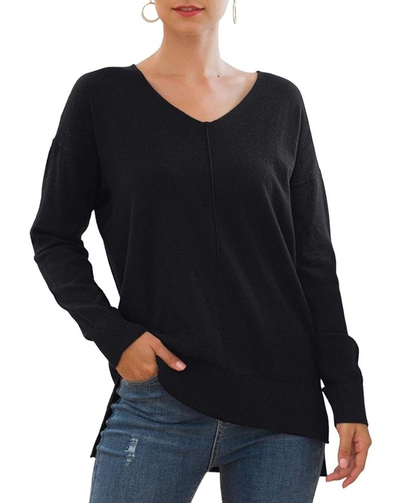 Women's Casual Lightweight V Neck Batwing Sleeve Knit Top Loose Pullover Sweater 3-black $16.81 Sweaters