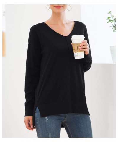 Women's Casual Lightweight V Neck Batwing Sleeve Knit Top Loose Pullover Sweater 3-black $16.81 Sweaters