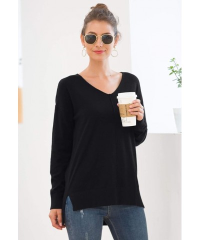 Women's Casual Lightweight V Neck Batwing Sleeve Knit Top Loose Pullover Sweater 3-black $16.81 Sweaters