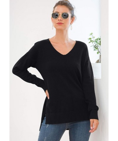 Women's Casual Lightweight V Neck Batwing Sleeve Knit Top Loose Pullover Sweater 3-black $16.81 Sweaters