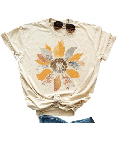 Women Boho Wildflowers Cottagecore Shirt Vintage Butterfly Floral Botanical Graphic Tees Garden Lover Tops Sand $13.10 T-Shirts