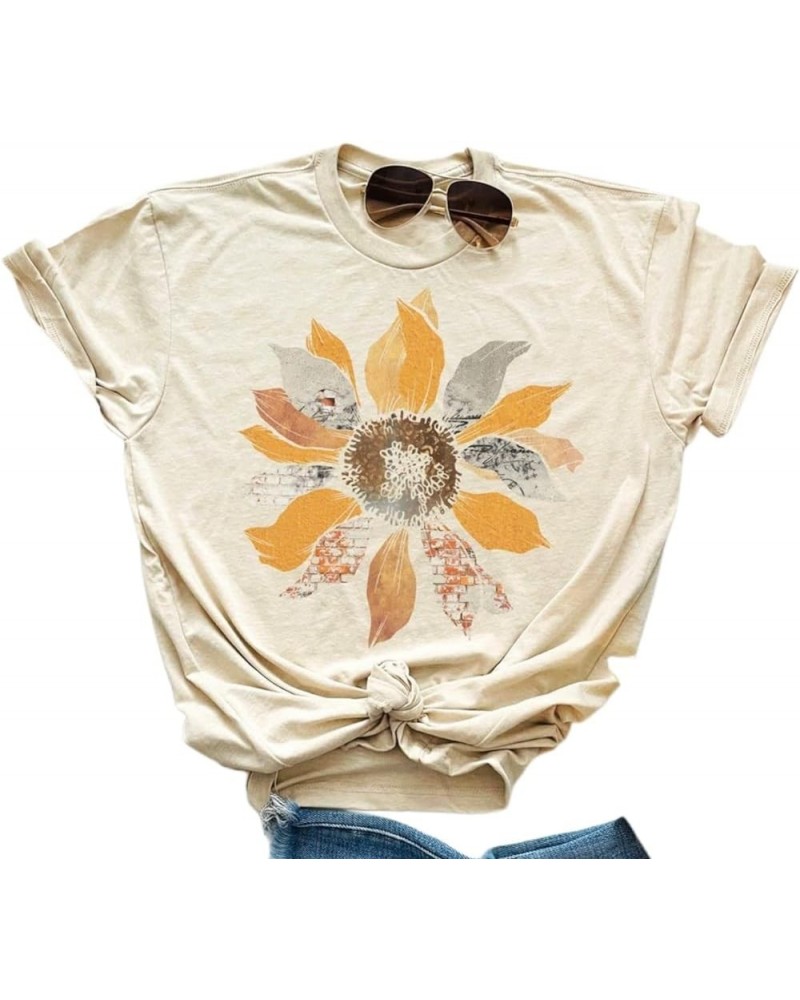 Women Boho Wildflowers Cottagecore Shirt Vintage Butterfly Floral Botanical Graphic Tees Garden Lover Tops Sand $13.10 T-Shirts