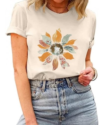 Women Boho Wildflowers Cottagecore Shirt Vintage Butterfly Floral Botanical Graphic Tees Garden Lover Tops Sand $13.10 T-Shirts