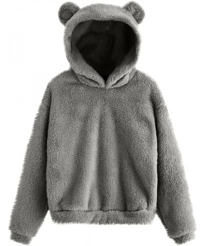 Hoodies for Women Cute Teddy Bear Ears Fleece Hoodie Sweatshirt Long Sleeve Warm Plush Pullover Top with Pockets 03-gray $12....