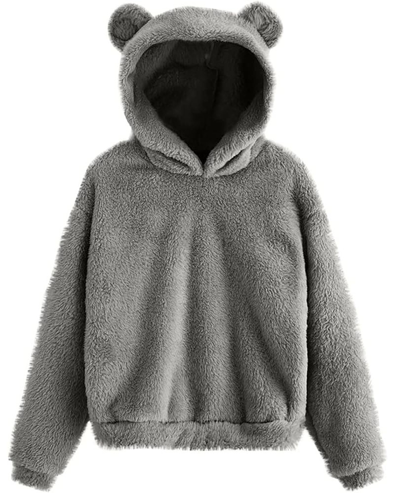 Hoodies for Women Cute Teddy Bear Ears Fleece Hoodie Sweatshirt Long Sleeve Warm Plush Pullover Top with Pockets 03-gray $12....