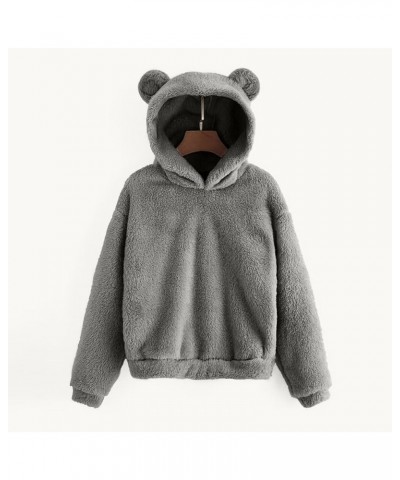 Hoodies for Women Cute Teddy Bear Ears Fleece Hoodie Sweatshirt Long Sleeve Warm Plush Pullover Top with Pockets 03-gray $12....