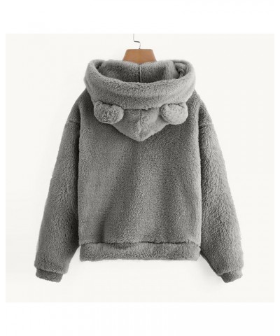 Hoodies for Women Cute Teddy Bear Ears Fleece Hoodie Sweatshirt Long Sleeve Warm Plush Pullover Top with Pockets 03-gray $12....