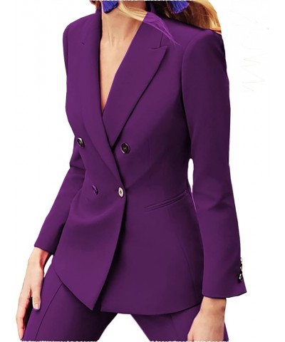 Double Breasted Women's Suits Blazer Casual Slim Fit 2 Piece Exquisite Business Jacket+Pants Work Office Fuchsia $32.72 Suits