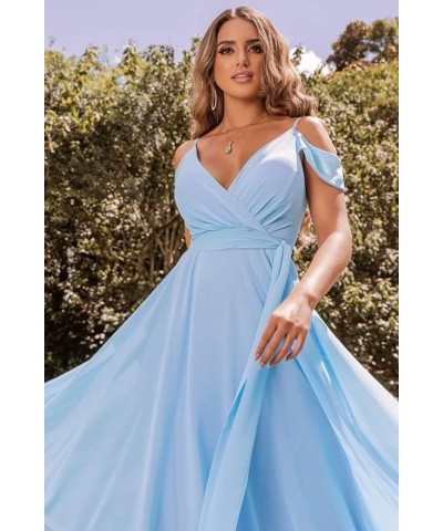 Women's Off Shoulder Bridesmaid Dresses Long Slit Chiffon V Neck Formal Dress with Pockets TB18 Champagne $35.25 Dresses