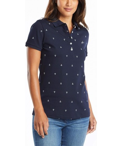 Women's Stretch Cotton Polo Shirt Navy $15.39 Shirts