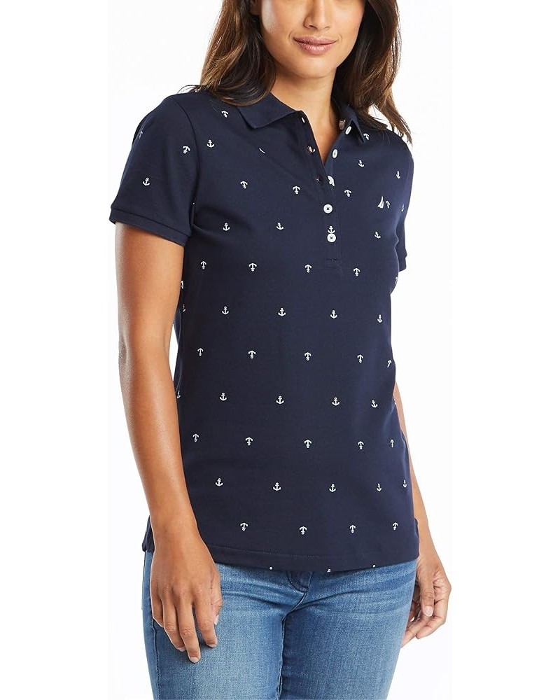 Women's Stretch Cotton Polo Shirt Navy $15.39 Shirts