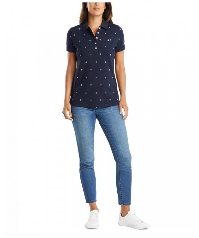 Women's Stretch Cotton Polo Shirt Navy $15.39 Shirts