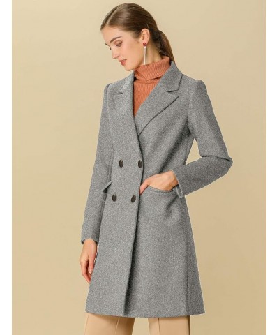 Women's Notch Lapel Double Breasted Belted Mid Long Outwear Winter Coat Grey $36.90 Coats