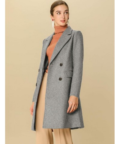 Women's Notch Lapel Double Breasted Belted Mid Long Outwear Winter Coat Grey $36.90 Coats