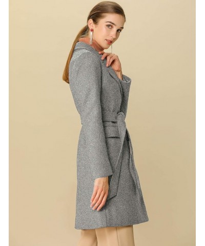 Women's Notch Lapel Double Breasted Belted Mid Long Outwear Winter Coat Grey $36.90 Coats