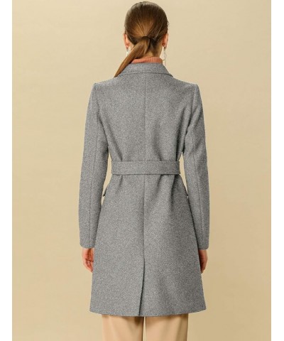 Women's Notch Lapel Double Breasted Belted Mid Long Outwear Winter Coat Grey $36.90 Coats