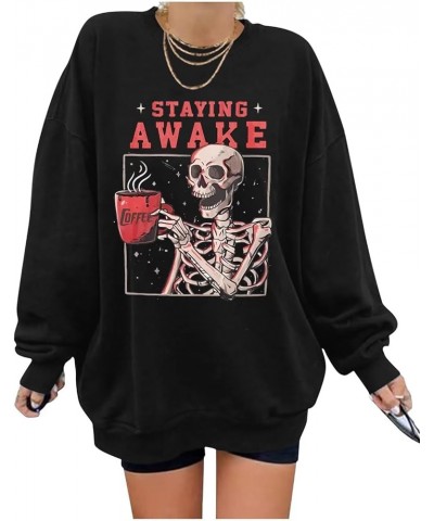 Oversized Graphic Sweatshirt for Women Long Sleeve Crewneck Pullover Casual Fall Hoodie Tops 2024 Stay Awake Black $19.03 Hoo...