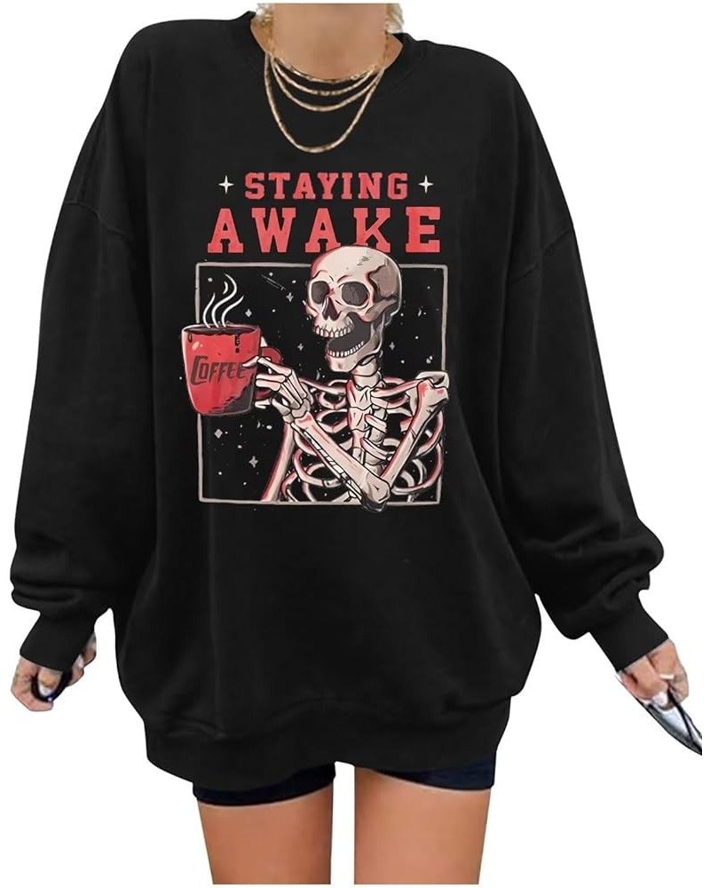 Oversized Graphic Sweatshirt for Women Long Sleeve Crewneck Pullover Casual Fall Hoodie Tops 2024 Stay Awake Black $19.03 Hoo...