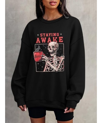 Oversized Graphic Sweatshirt for Women Long Sleeve Crewneck Pullover Casual Fall Hoodie Tops 2024 Stay Awake Black $19.03 Hoo...