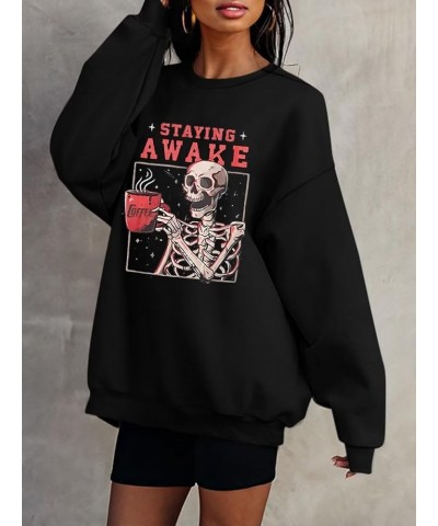 Oversized Graphic Sweatshirt for Women Long Sleeve Crewneck Pullover Casual Fall Hoodie Tops 2024 Stay Awake Black $19.03 Hoo...