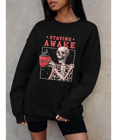 Oversized Graphic Sweatshirt for Women Long Sleeve Crewneck Pullover Casual Fall Hoodie Tops 2024 Stay Awake Black $19.03 Hoo...