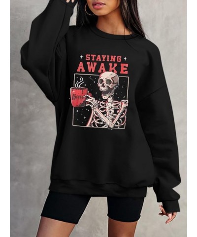 Oversized Graphic Sweatshirt for Women Long Sleeve Crewneck Pullover Casual Fall Hoodie Tops 2024 Stay Awake Black $19.03 Hoo...