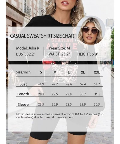 Oversized Graphic Sweatshirt for Women Long Sleeve Crewneck Pullover Casual Fall Hoodie Tops 2024 Stay Awake Black $19.03 Hoo...