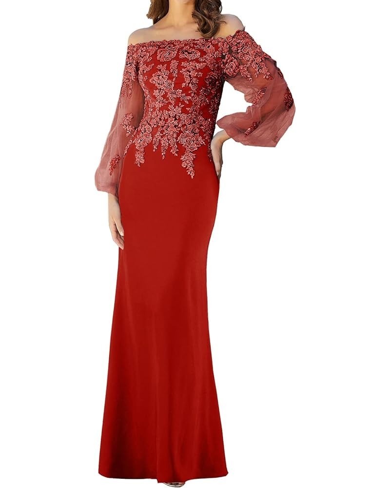 Mother of The Bride Dresses with Sleeves Formal Evening Gowns Lace Appliques Long Wedding Party Prom Dress Red $33.60 Dresses