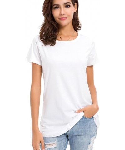 Womens Long Short Sleeve Cotton T Shirt Summer Crew Neck Solid Color Blouses White $14.99 T-Shirts